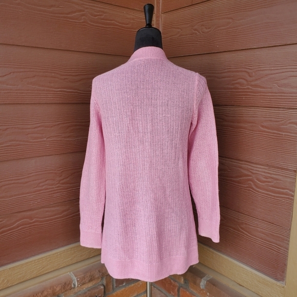 Talbots Linen Pink Open-Front Women's Sweater Faux Pockets - Picture 2 of 13